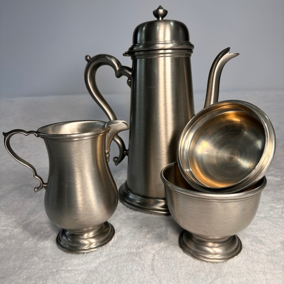 Colonial Pewter Broadman Lighthouse Coffee Tea Pot LongSpout Sugar & Creamer 130 - Picture 14 of 16